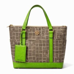 Anne Klein Monogram Tote w/ Green Trim & ID Wallet |‎ Zip Top